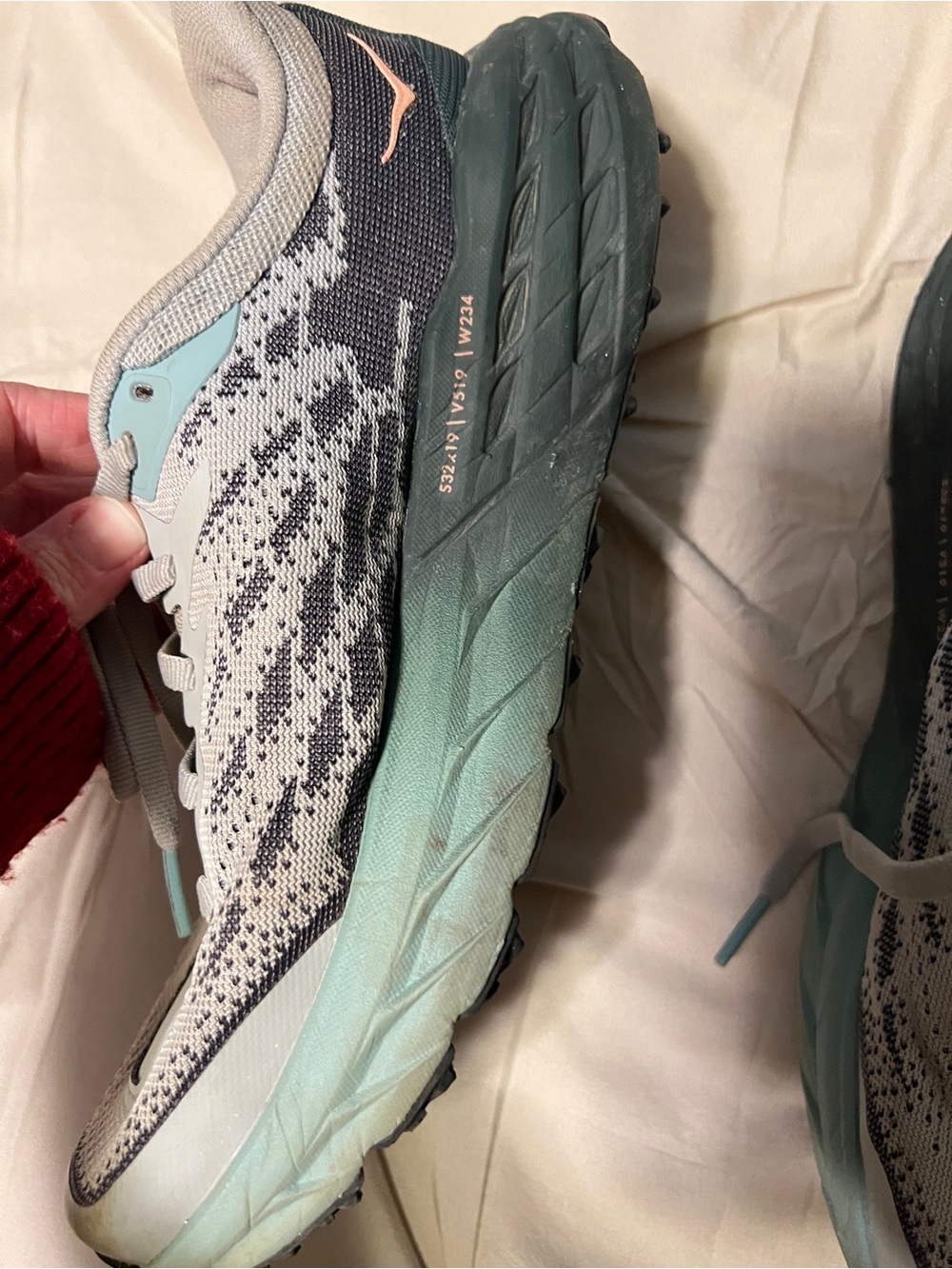 Hoka Women's Athletic Shoes in Light Gray and Mint - Picture 9 of 10